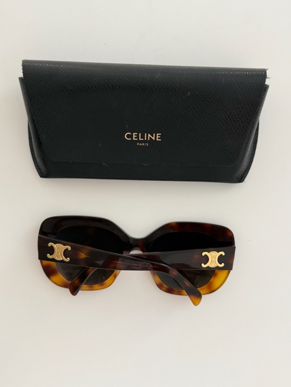 Celine Tortoise Square Sunglasses with Gold Triomphe Logo - Picture 2 of 6
